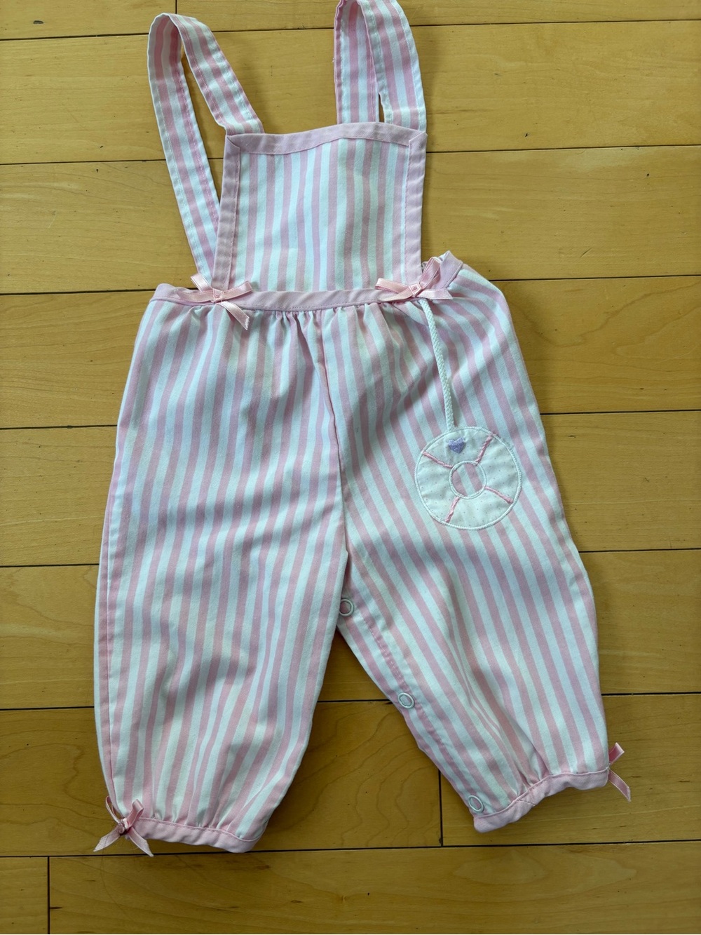Nautical Vintage Pink & White Striped Girls Overalls Newborn